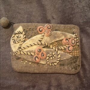 Floral Felt Clutch with Pom Pom